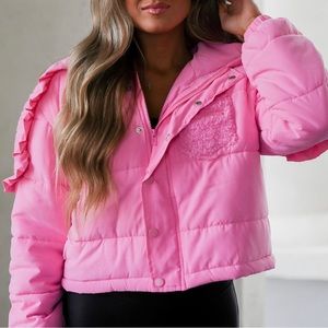 Pink ruffle puffer